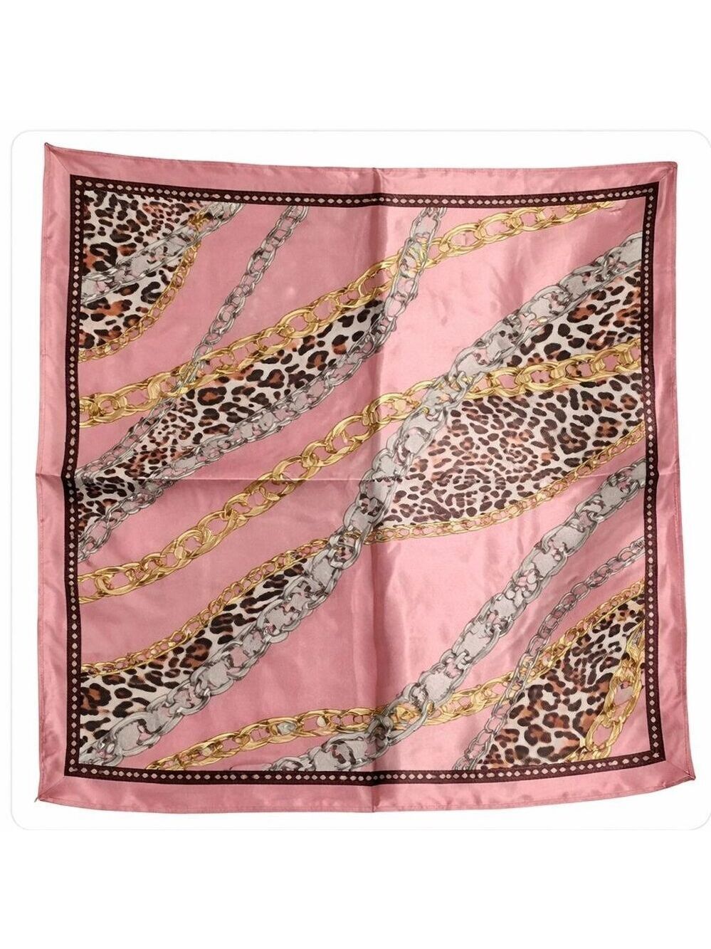Pink Leopard Satin Scarf 20x20 – Women's Hair Neck Square Scarf